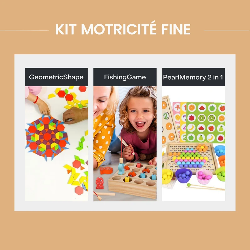 Kit Motricité Fine : GeometricShape + FishingGame + PearlMemory 2 in 1