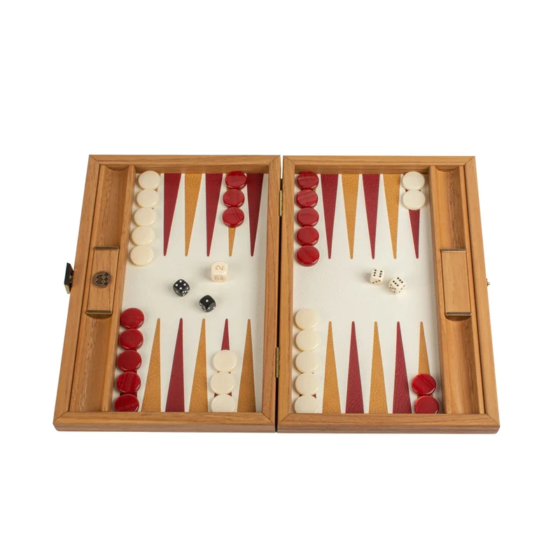 Backgammon en Bois et Cuir Vegan - Rouge tressé