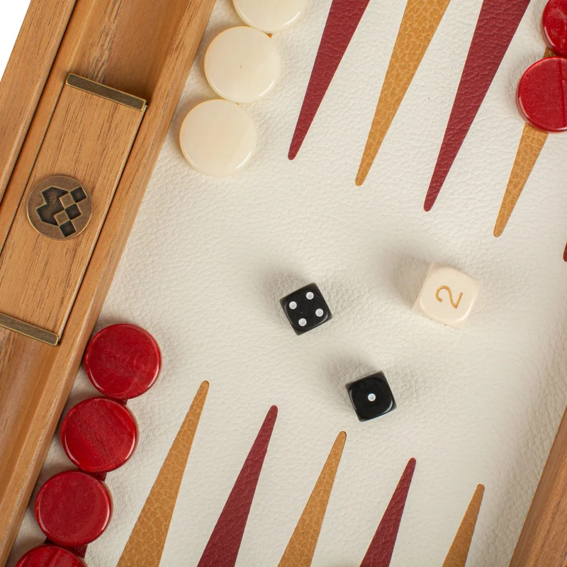 Backgammon en Bois et Cuir Vegan - Rouge tressé