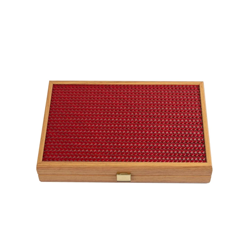 Backgammon en Bois et Cuir Vegan - Rouge tressé