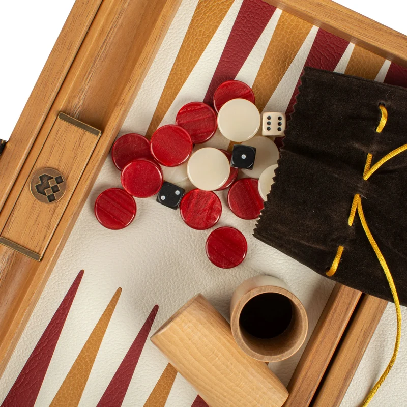 Backgammon en Bois et Cuir Vegan - Rouge tressé