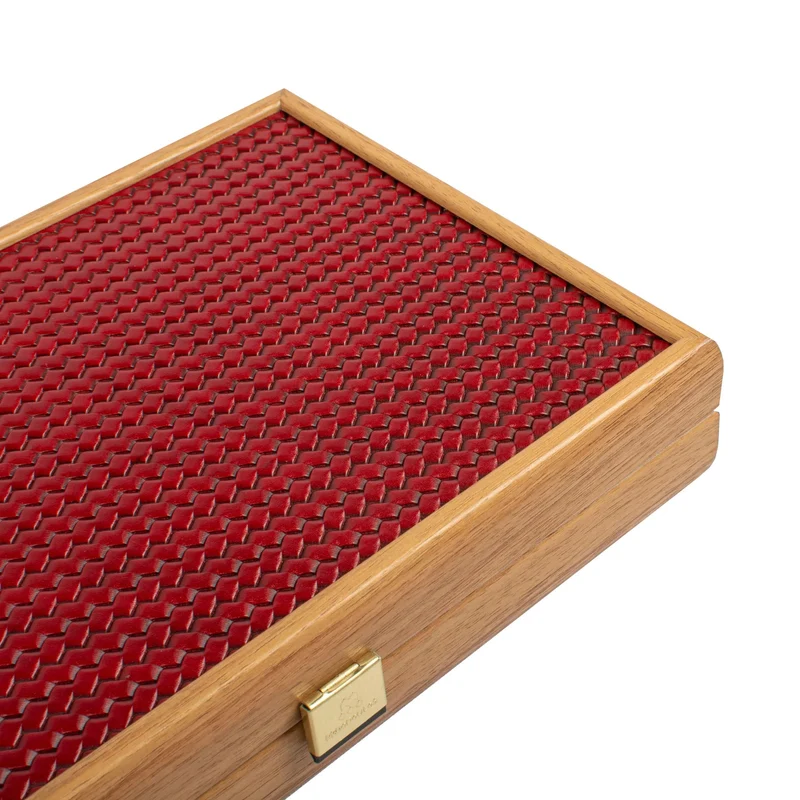 Backgammon en Bois et Cuir Vegan - Rouge tressé