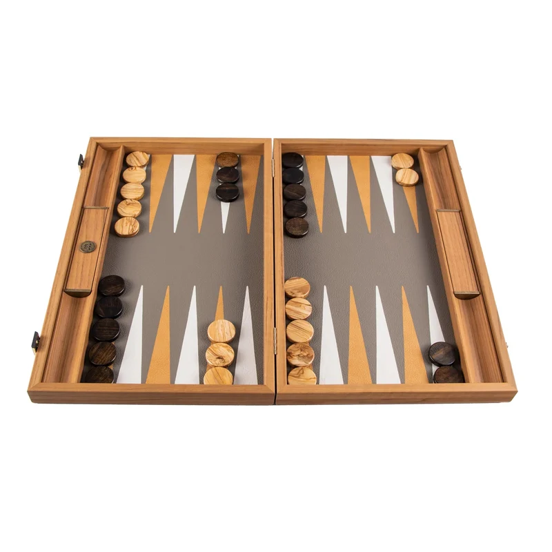 Backgammon en Bois et Cuir Vegan - Autruche