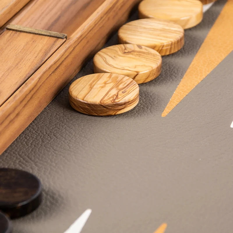 Backgammon en Bois et Cuir Vegan - Autruche