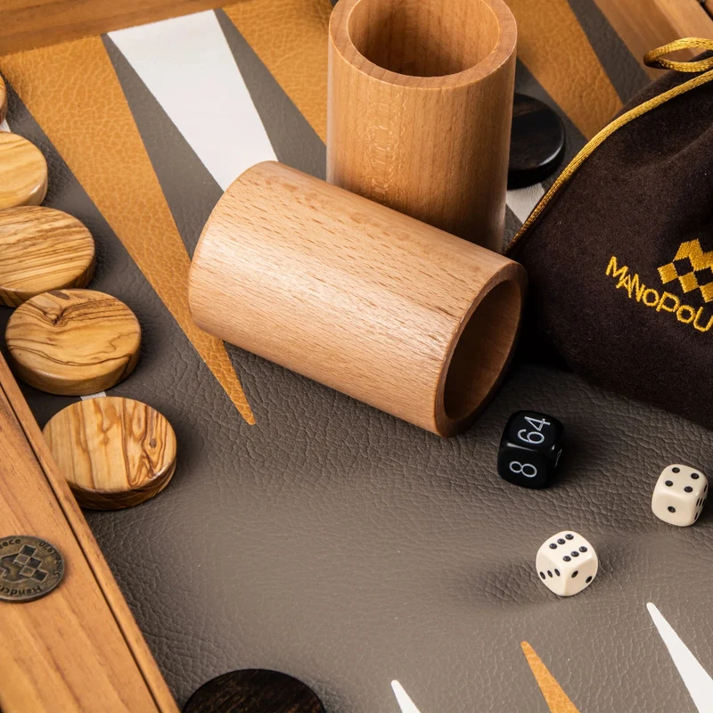 Backgammon en Bois et Cuir Vegan - Autruche