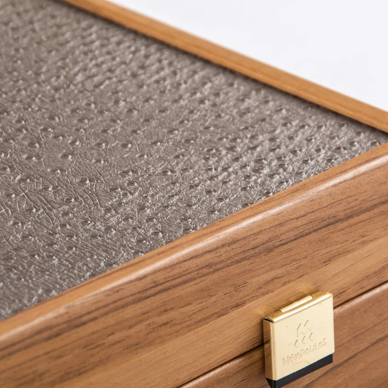 Backgammon en Bois et Cuir Vegan - Autruche