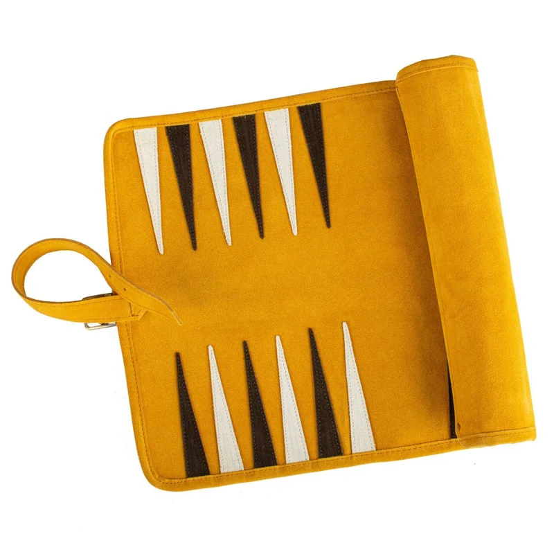 Backgammon de voyage - Roulable - Cuir Velours - Jaune