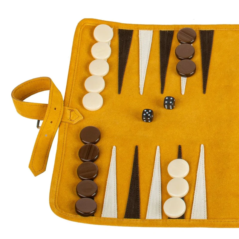 Backgammon de voyage - Roulable - Cuir Velours - Jaune