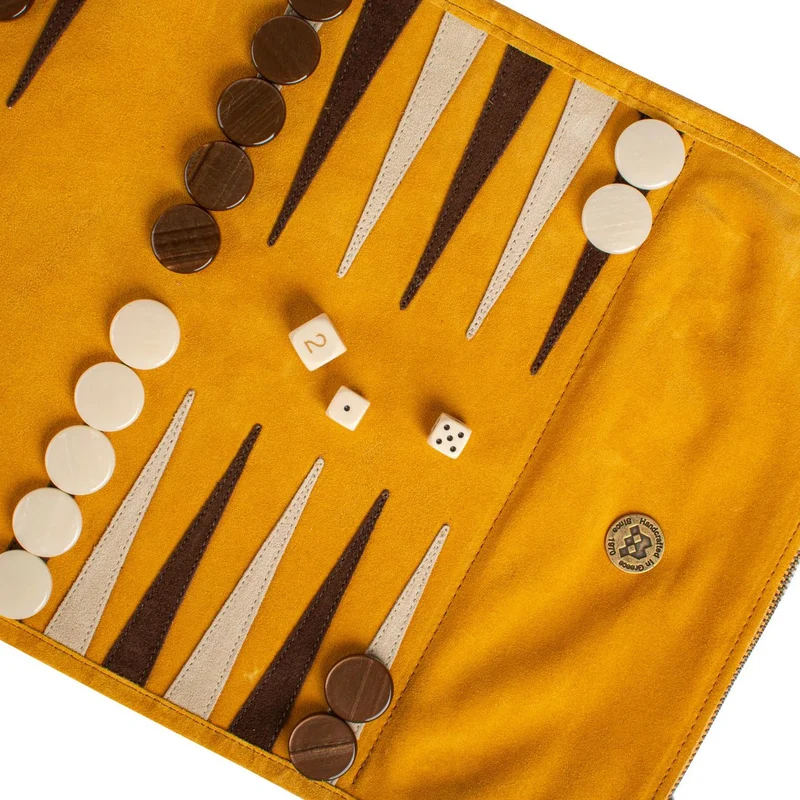Backgammon de voyage - Roulable - Cuir Velours - Jaune