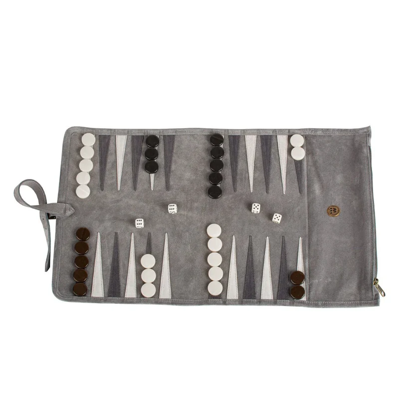 Backgammon de voyage - Roulable - Cuir Gris