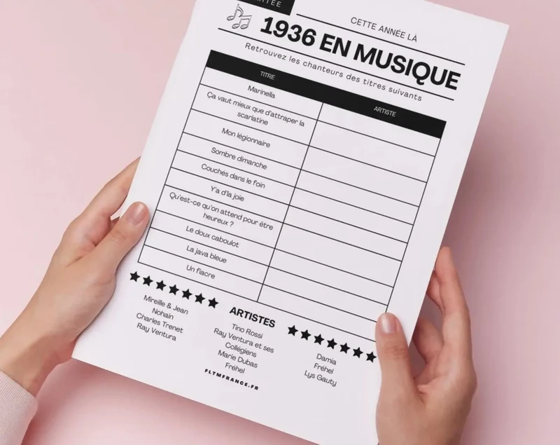 Jeu anniversaire année 1936 - 10 jeux à imprimer pour fêter les 90 ans