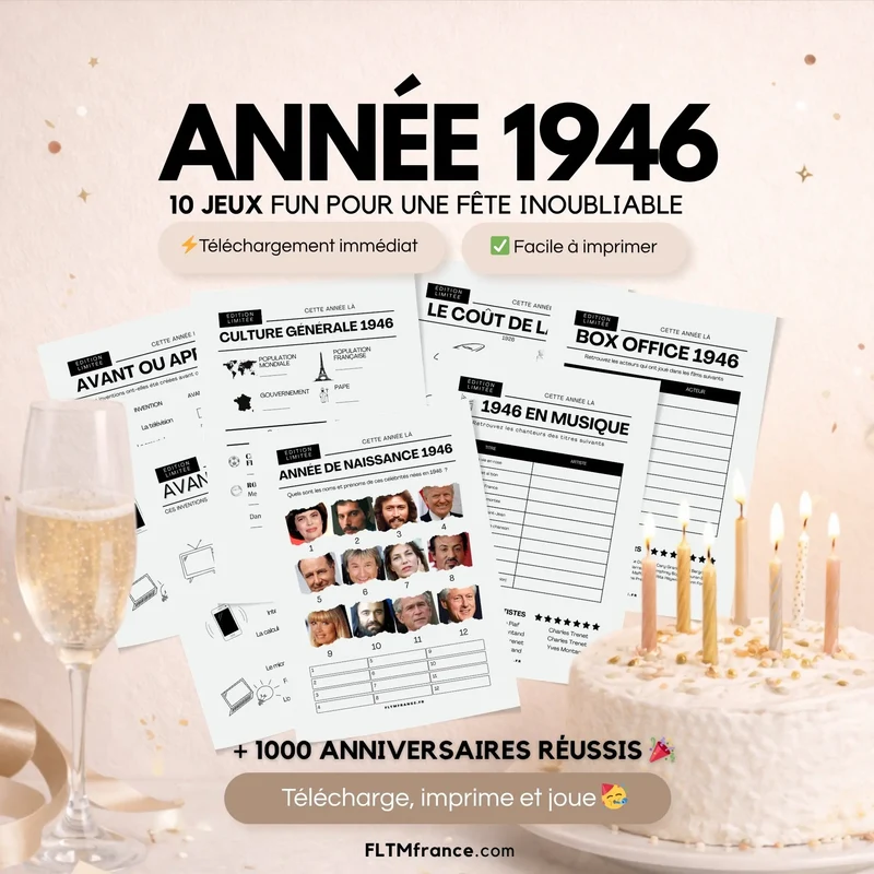 Jeu anniversaire année 1946 - 10 jeux à imprimer pour fêter les 80 ans