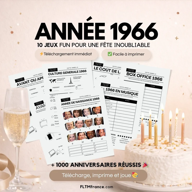 Jeu anniversaire année 1966 - 10 jeux à imprimer pour fêter les 60 ans