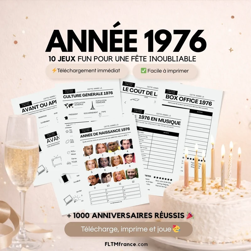 Jeu anniversaire année 1976 - 10 jeux à imprimer pour fêter les 50 ans