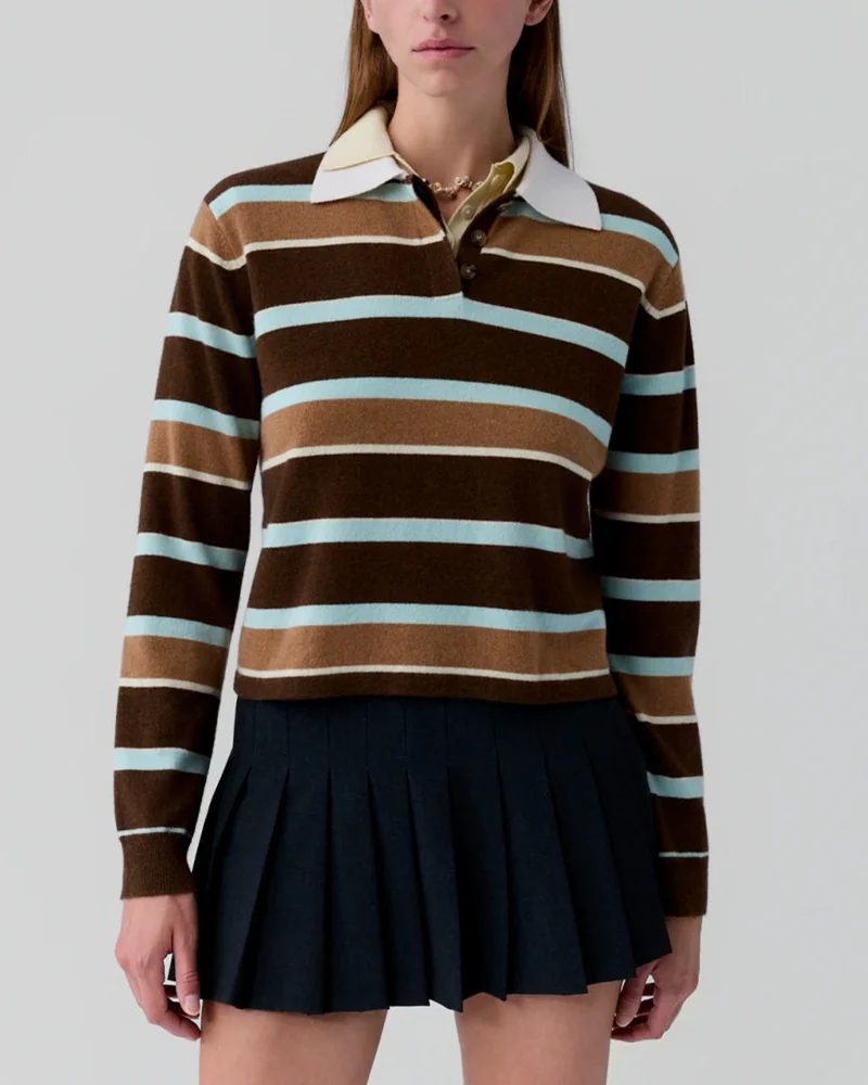 Guest In Residence - Polo Cropped Rugby Rayé - Chestnut Combo