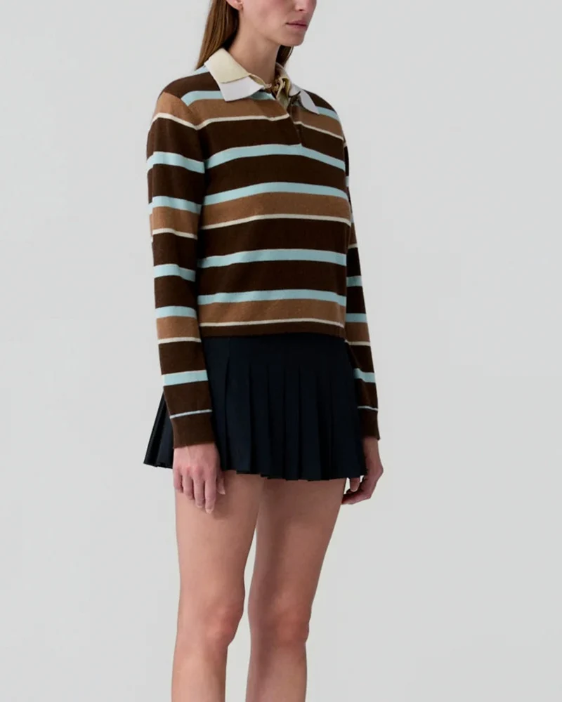 Guest In Residence - Polo Cropped Rugby Rayé - Chestnut Combo