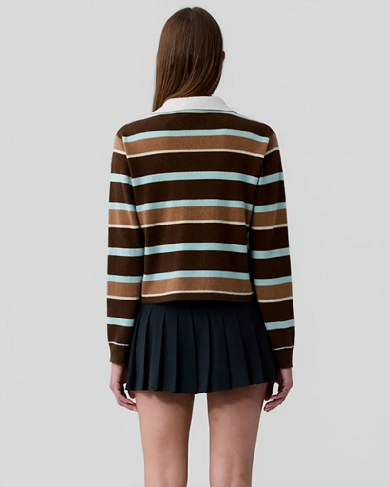 Guest In Residence - Polo Cropped Rugby Rayé - Chestnut Combo