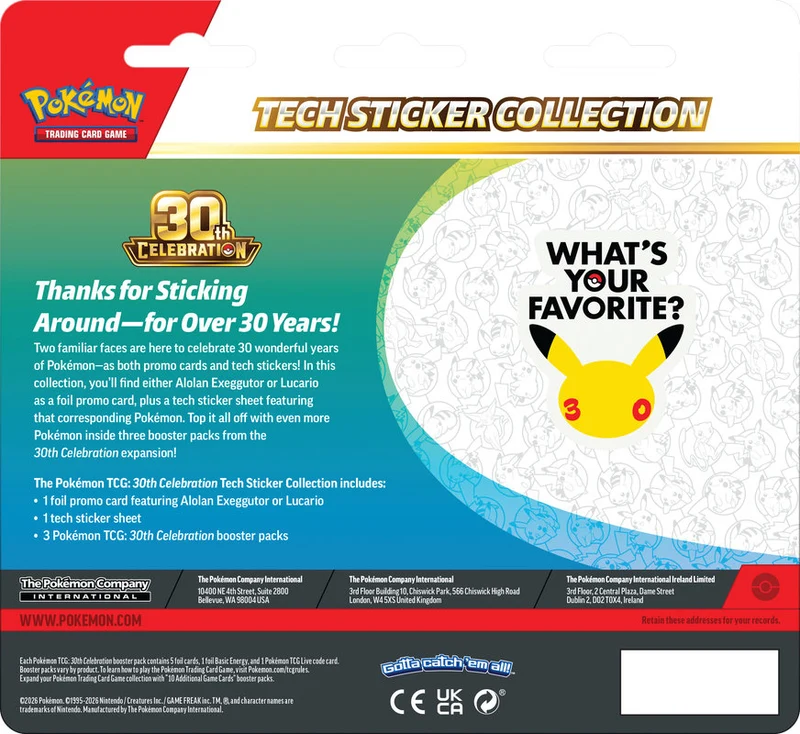 Pokémon 30th celebration Tech sticker collection