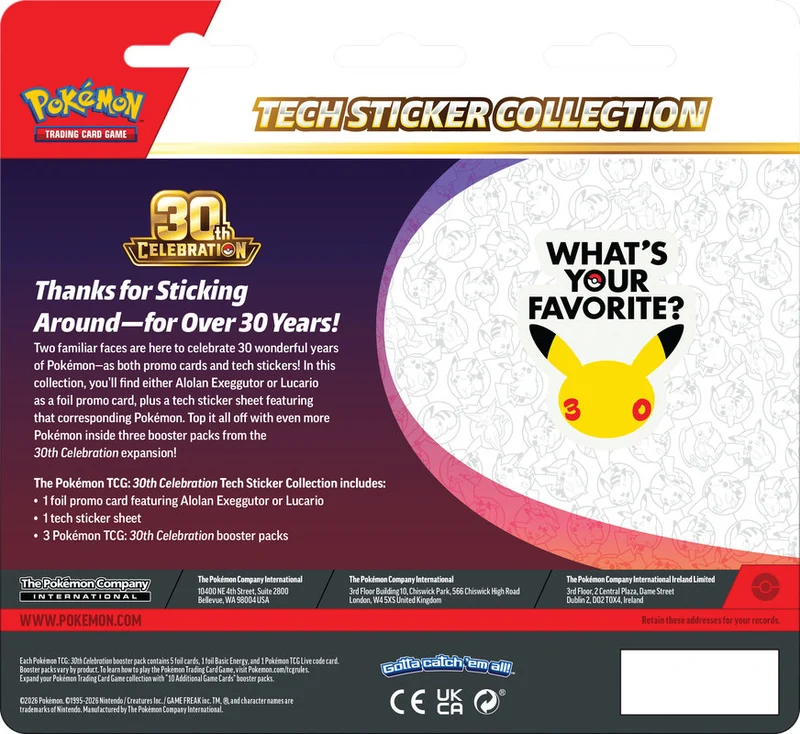 Pokémon 30th celebration Tech sticker collection