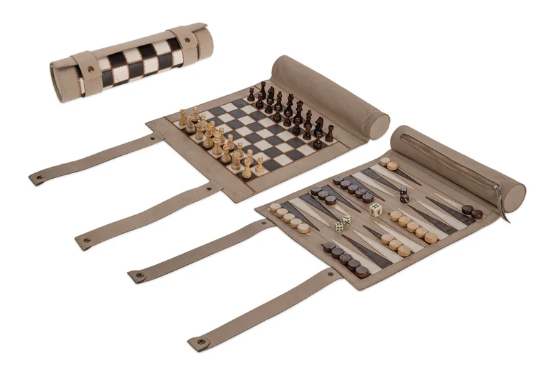 Backgammon / Echecs de voyage - Roulable - Style cuir - Magnétique