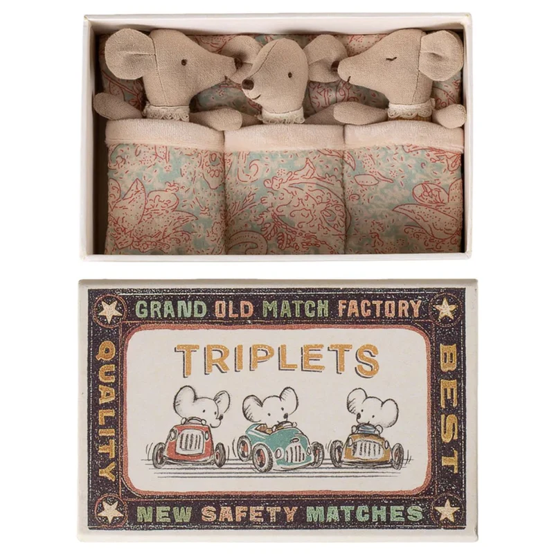 Triplés, Bébés Souris Dans Leur Boîte Assortie - Vichy