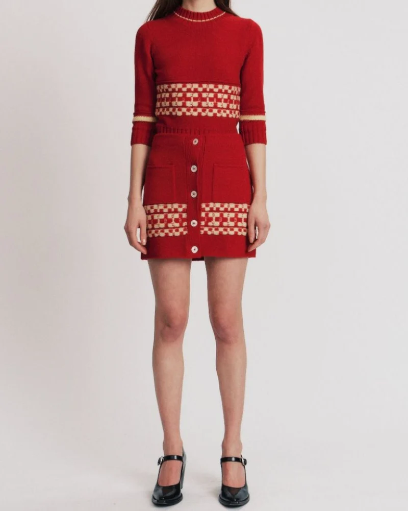 Bb Wallace - Pull Col Rond Fairisle - Rouge Jaune