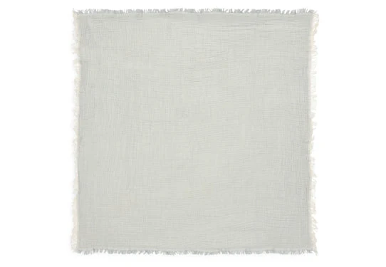 Grande couverture gaze de coton Fringe Stripe Sea Green Ivory 120x120cm
