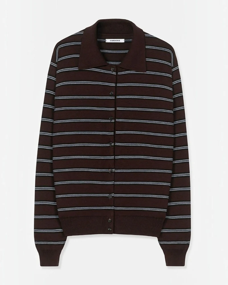 Cordera - Cardigan Polo Rayures - Marron