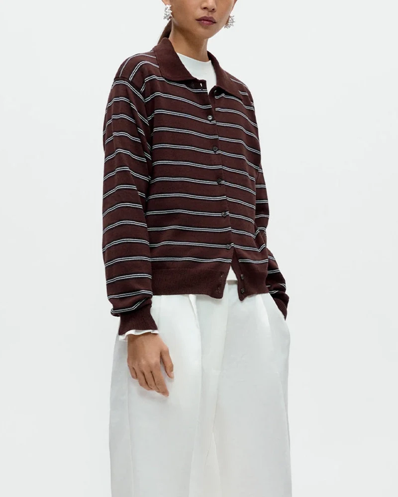 Cordera - Cardigan Polo Rayures - Marron