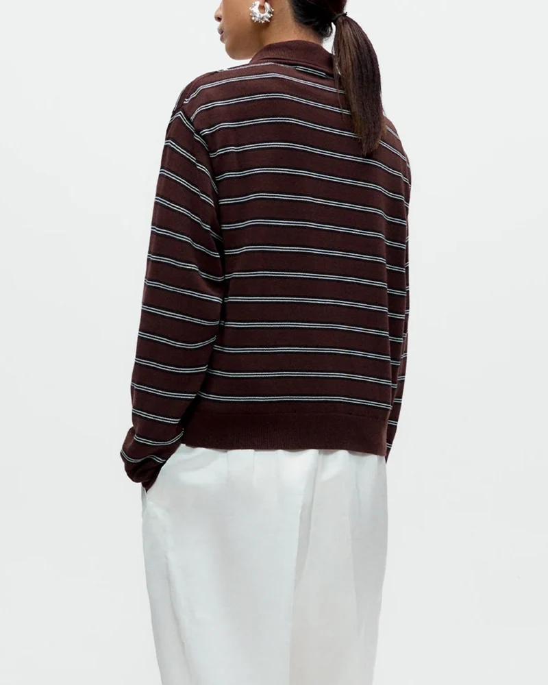 Cordera - Cardigan Polo Rayures - Marron
