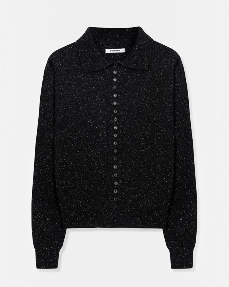 Cordera - Cardigan Polo Moucheté - Noir