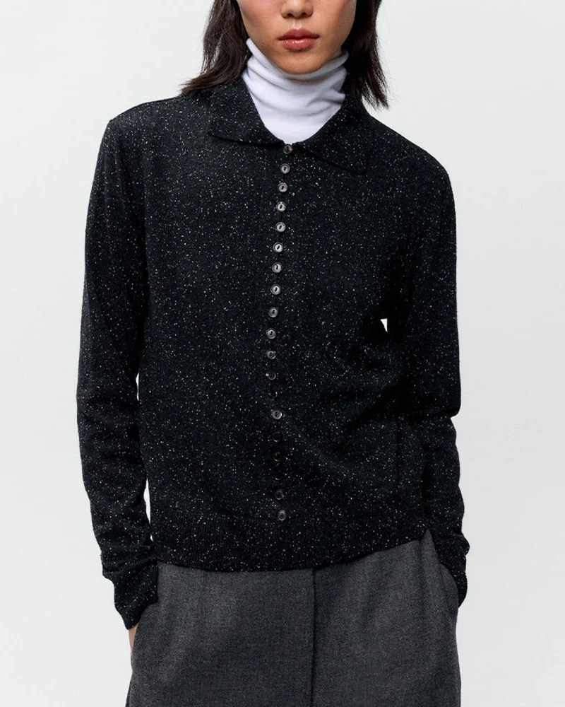 Cordera - Cardigan Polo Moucheté - Noir