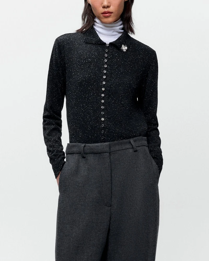 Cordera - Cardigan Polo Moucheté - Noir
