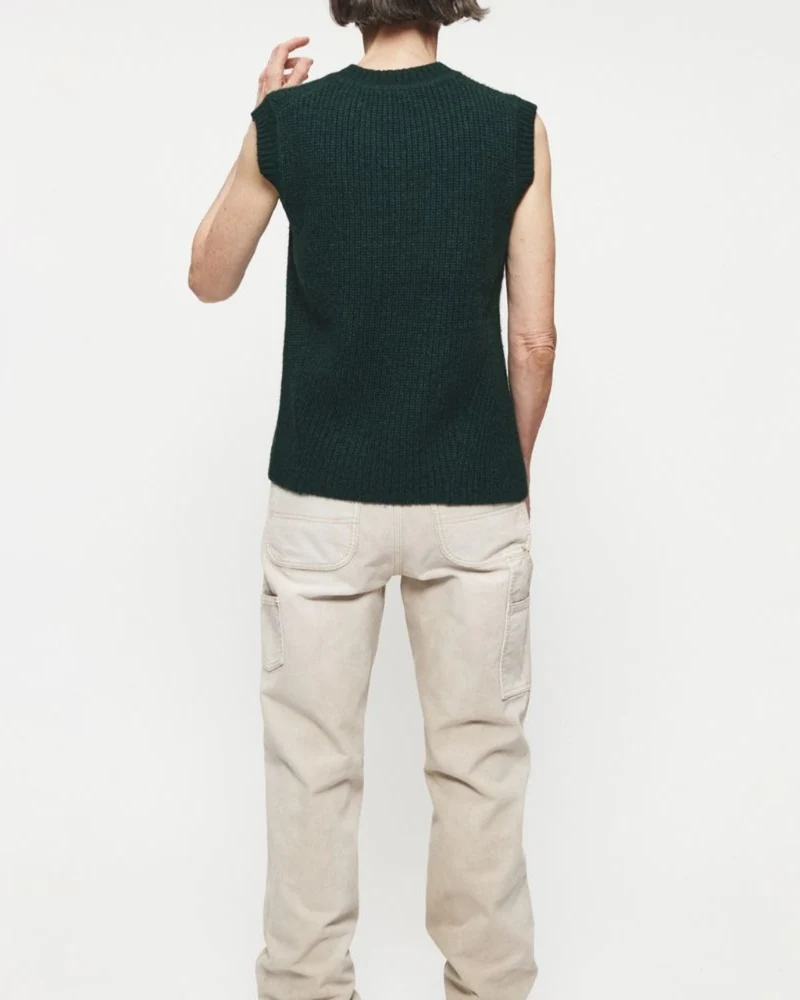 6397 - Gilet Côtelé En V - Vert Forêt