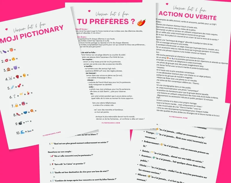 Jeux EVJF - Pack de 15 jeux pour enterrement de vie de jeune fille