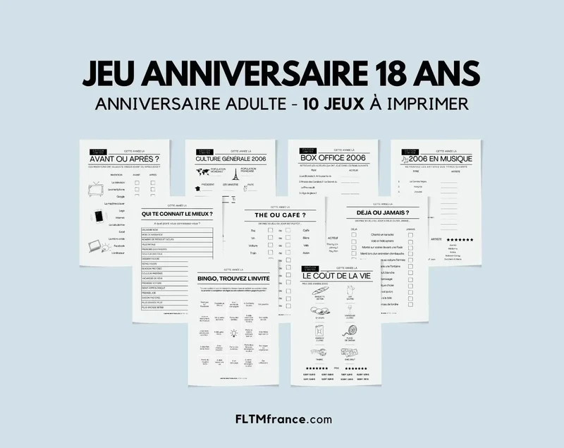Jeu anniversaire 18 ans à imprimer : 10 jeux fun pour une soirée inoubliable
