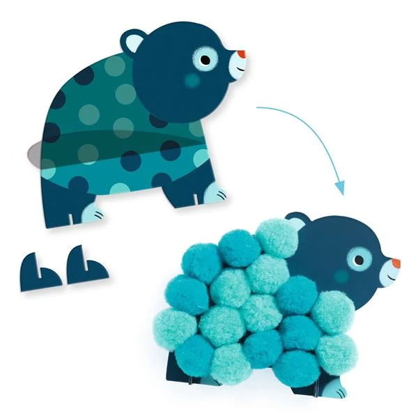 Collage - Animaux et ronds pompons