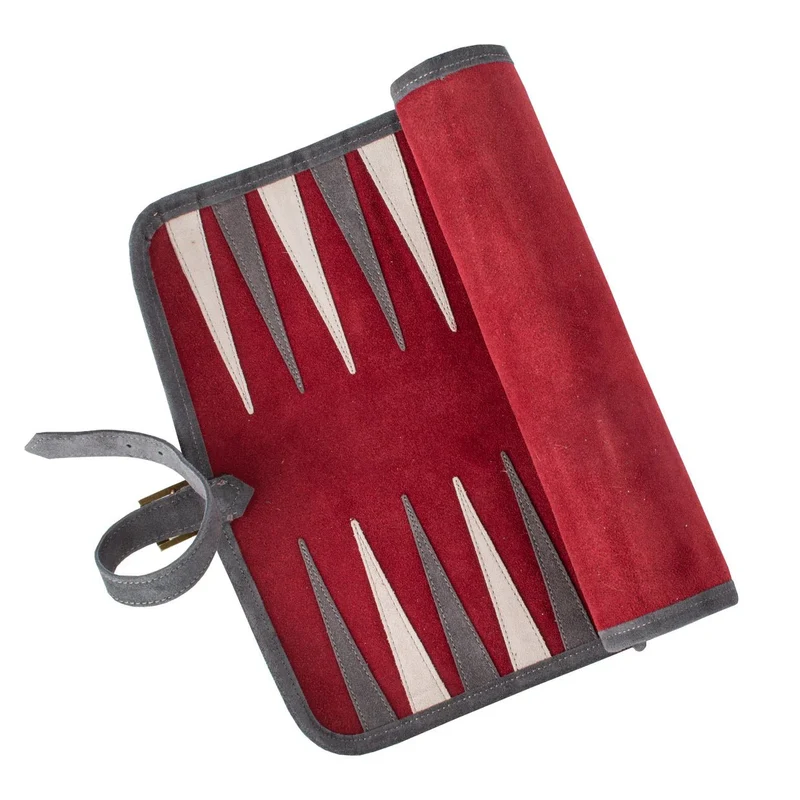Backgammon de voyage - Roulable - Cuir Velours - Rouge
