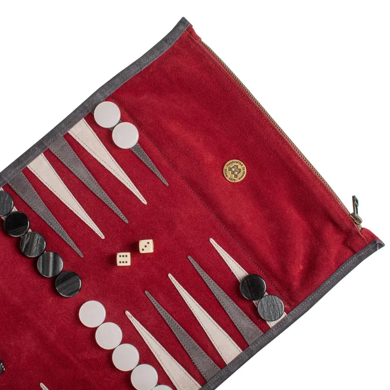 Backgammon de voyage - Roulable - Cuir Velours - Rouge