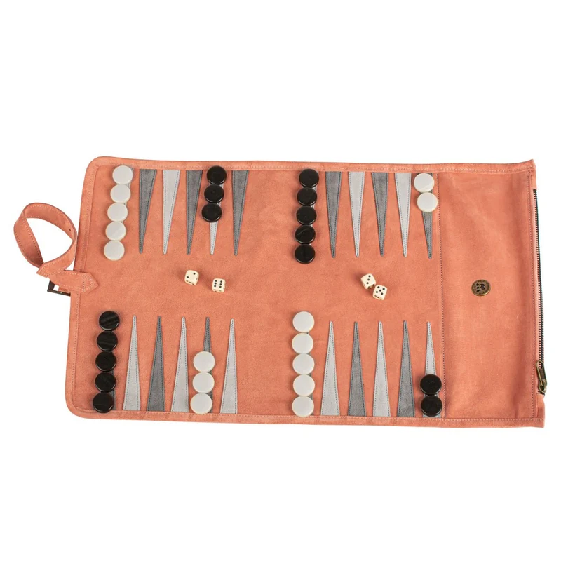 Backgammon de voyage - Roulable - Cuir Rose