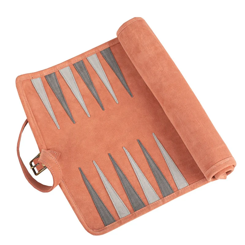 Backgammon de voyage - Roulable - Cuir Rose