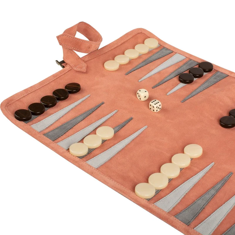 Backgammon de voyage - Roulable - Cuir Rose
