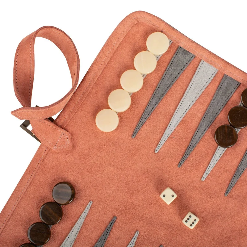 Backgammon de voyage - Roulable - Cuir Rose