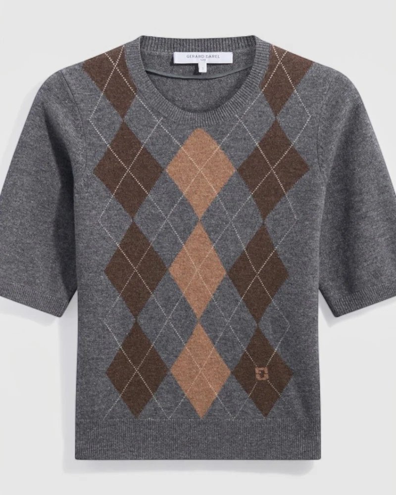 Gerard Darel - Pull Manches Courtes À Losanges Rema - Gris