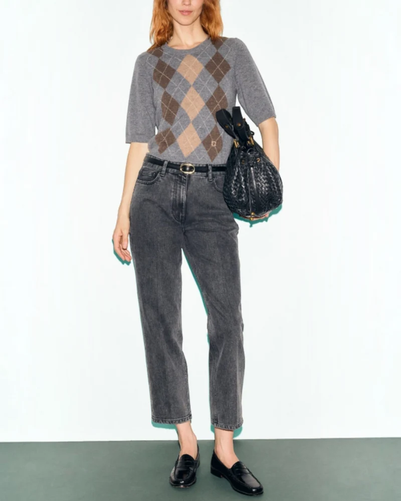 Gerard Darel - Pull Manches Courtes À Losanges Rema - Gris