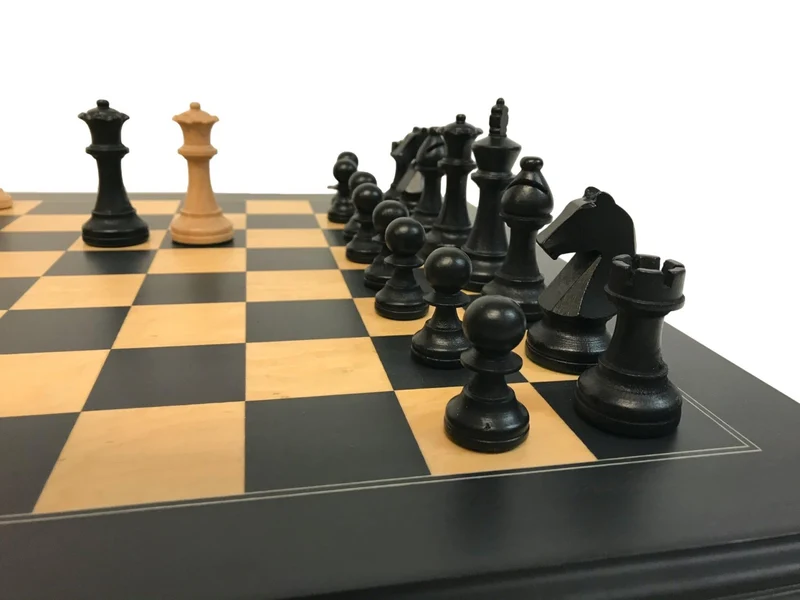 Pièces d'échecs noires + boîte de rangement