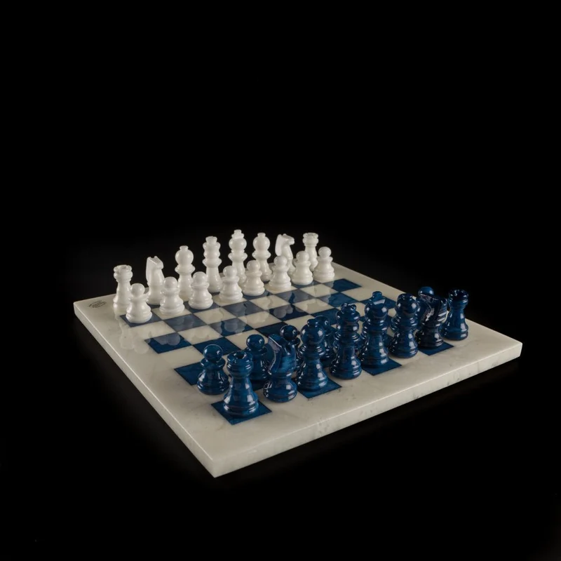 Ensemble jeu d'échecs en albâtre - Bleu - Scali