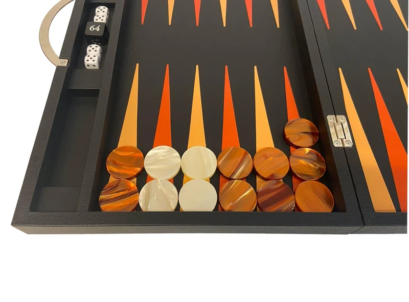 Backgammon Cuir véritable GM - Noir Ancien - Renzo Romagnoli