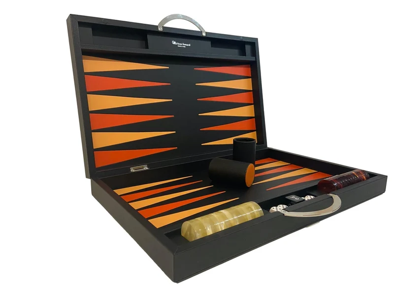 Backgammon Cuir véritable GM - Noir Ancien - Renzo Romagnoli