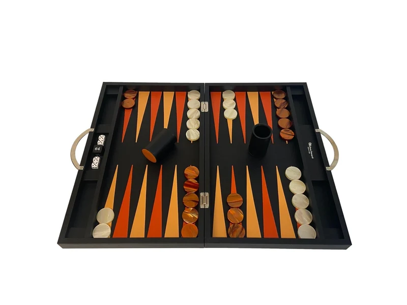 Backgammon Cuir véritable GM - Noir Ancien - Renzo Romagnoli